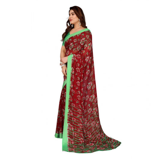 Generic Women's Georgette Printed Saree With Unstitched Blouse 5.5Mtr (Red)