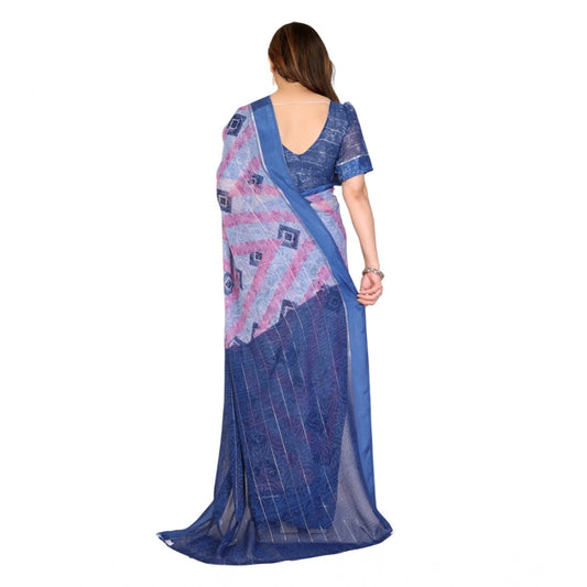 Generic Women's Georgette Printed Saree With Unstitched Blouse 5.5Mtr (Blue)