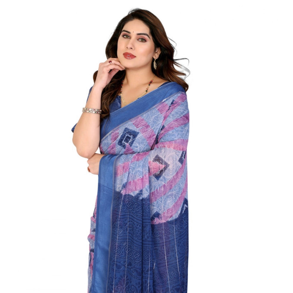 Generic Women's Georgette Printed Saree With Unstitched Blouse 5.5Mtr (Blue)