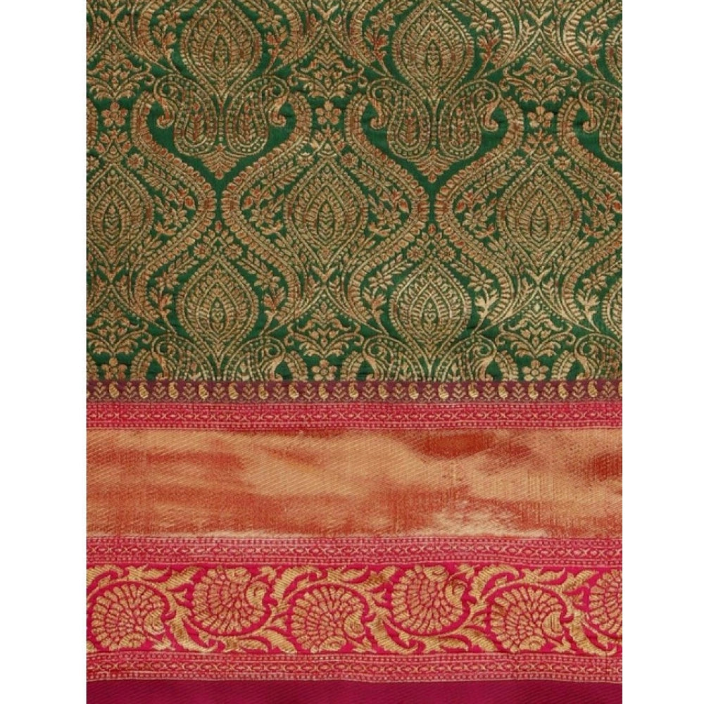 Generic Women's Soft Litchi Silk Jacquard Work Saree With Unstitched Blouse 5.5Mtr (Green)