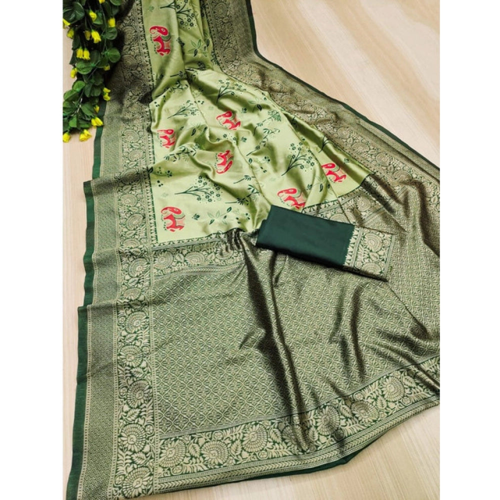 Generic Women's Soft Litchi Silk Jacquard Work Saree With Unstitched Blouse 5.5Mtr (Light Green)