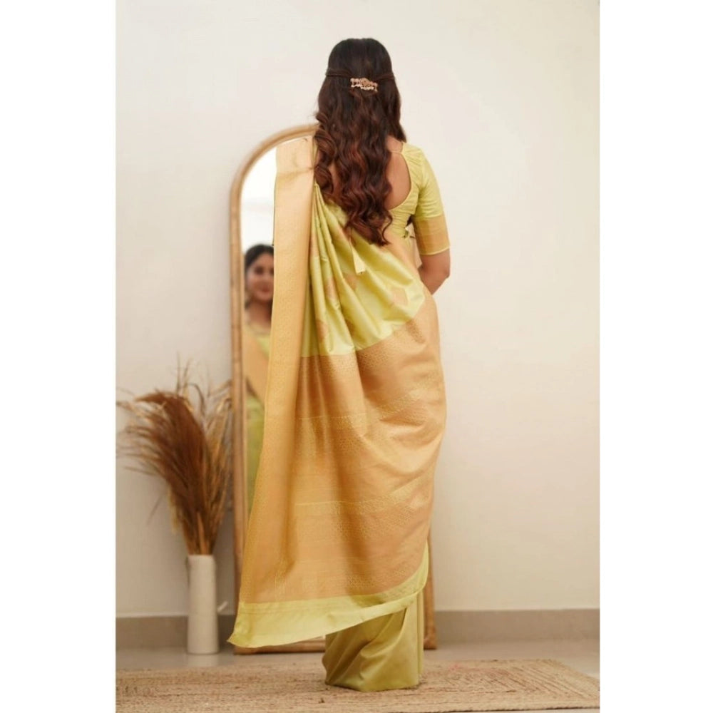Generic Women's Soft Litchi Silk Jacquard Work Saree With Unstitched Blouse 5.5Mtr (Light Green)