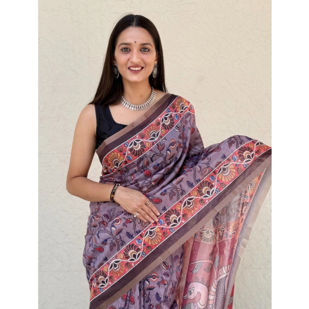 Generic Women's Cotton Hand Bandhani Printed Saree With Unstitched Blouse 5.5Mtr (Purple)
