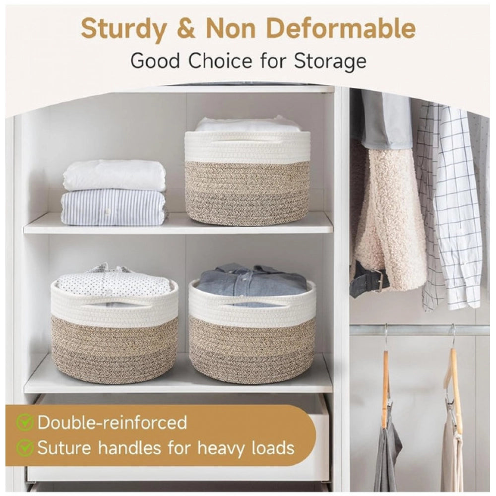 Generic Cotton Kidi 9x7 Inch Pack of 3 Storage Basket For Clothes (Kidi White)