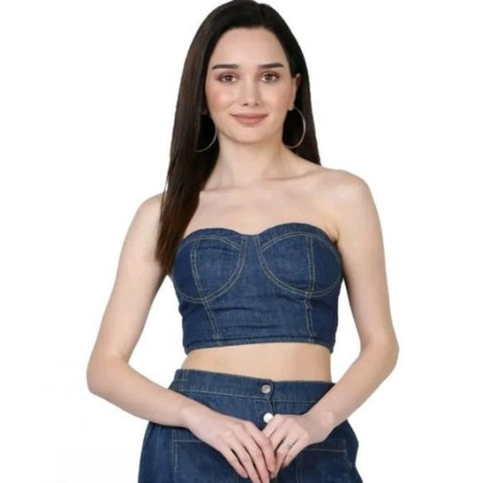 Generic Women's Casual Denim Sleeveless Bluster Top (Blue)
