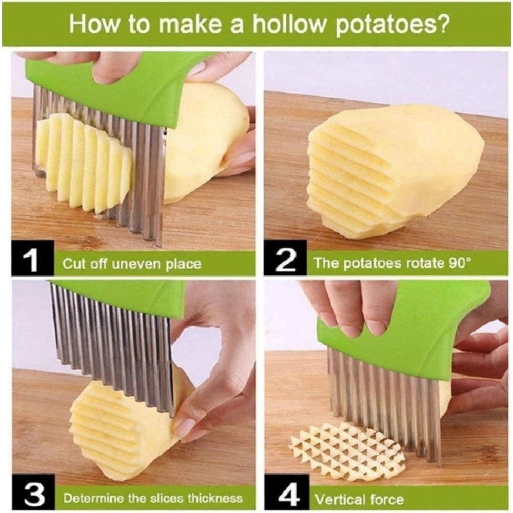 Generic Pack Of_5 Wave Shape Stainless Steel Potato Cutter And Slicer – (Color: Assorted )