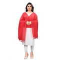 Generic Women's Cotton Silk Strips Printed Dupatta (Red, Length:2-2.4 mtr)