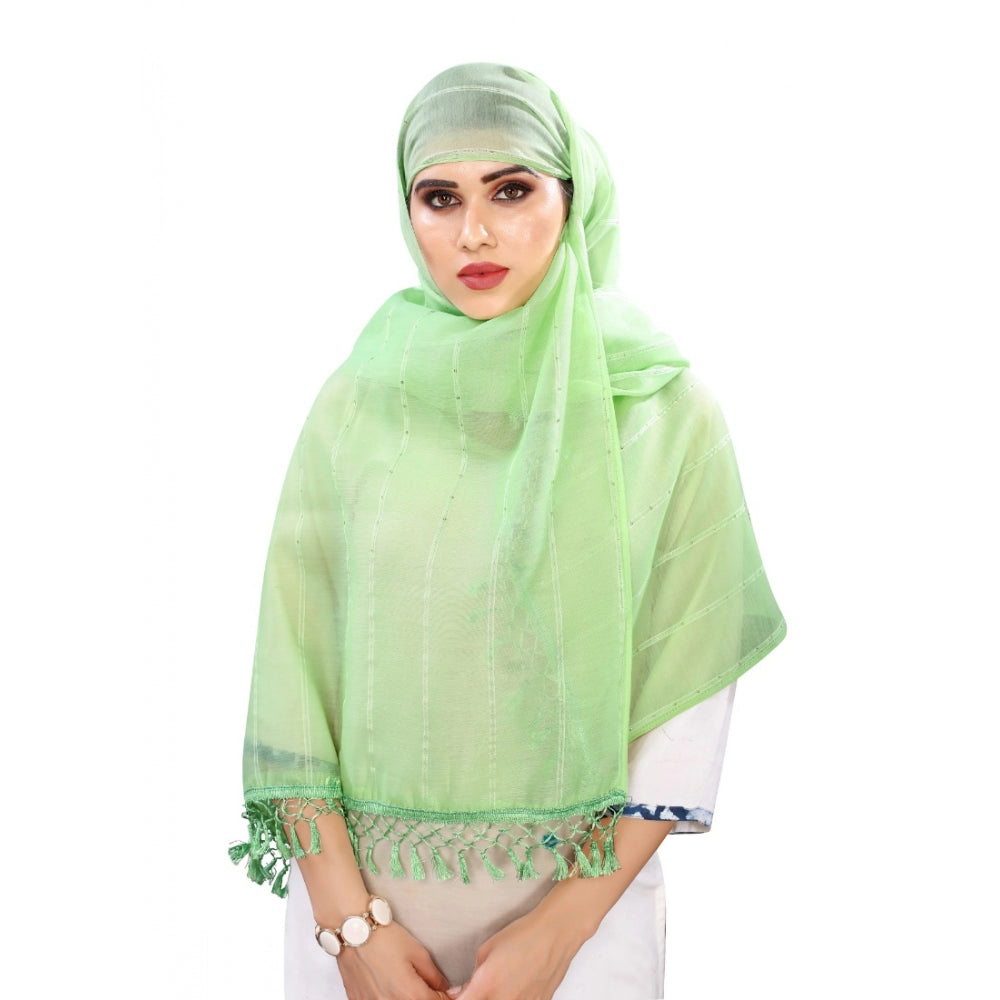 Generic Women's Cotton Silk Strips Printed Dupatta (Parrot Green, Length:2-2.4 mtr)