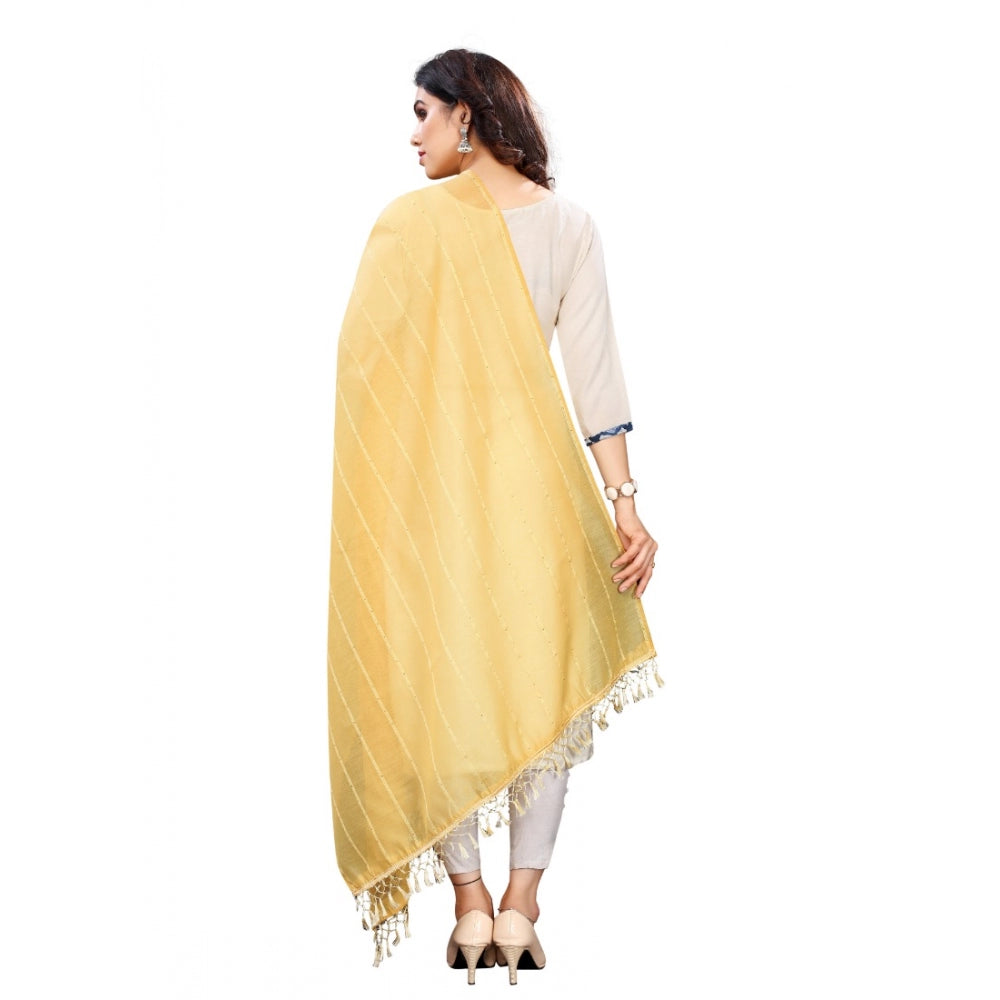 Generic Women's Cotton Silk Strips Printed Dupatta (Yellow, Length:2-2.4 mtr)