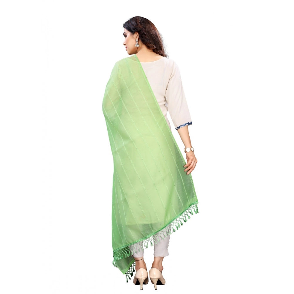 Generic Women's Cotton Silk Strips Printed Dupatta (Parrot Green, Length:2-2.4 mtr)
