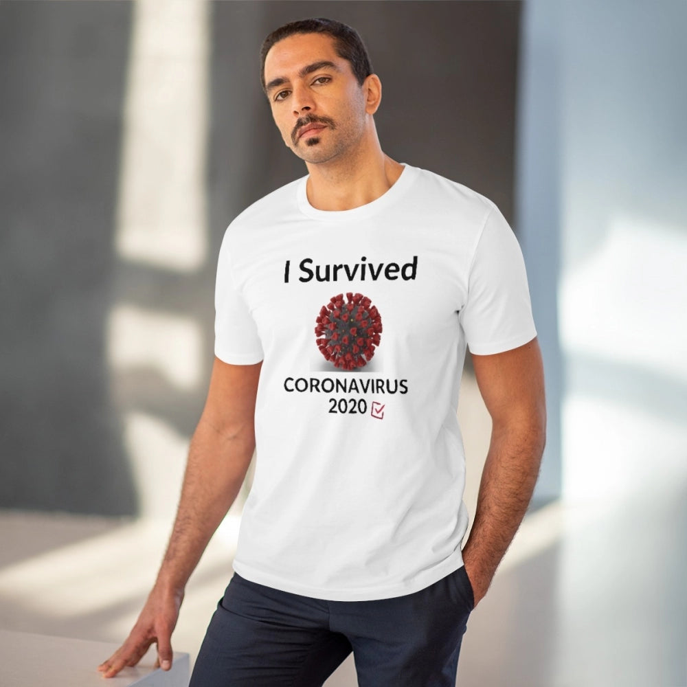 Generic Men's PC Cotton I Survived Corornavirus 2020 Printed T Shirt (Color: White, Thread Count: 180GSM)
