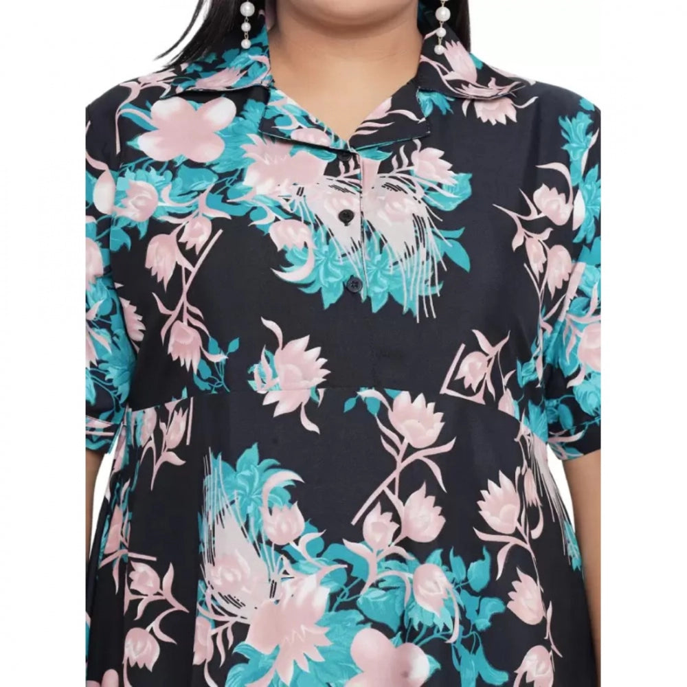 Generic Women's Fit And Flare Green Dress (Color:Multicolor, Material:Polyester)