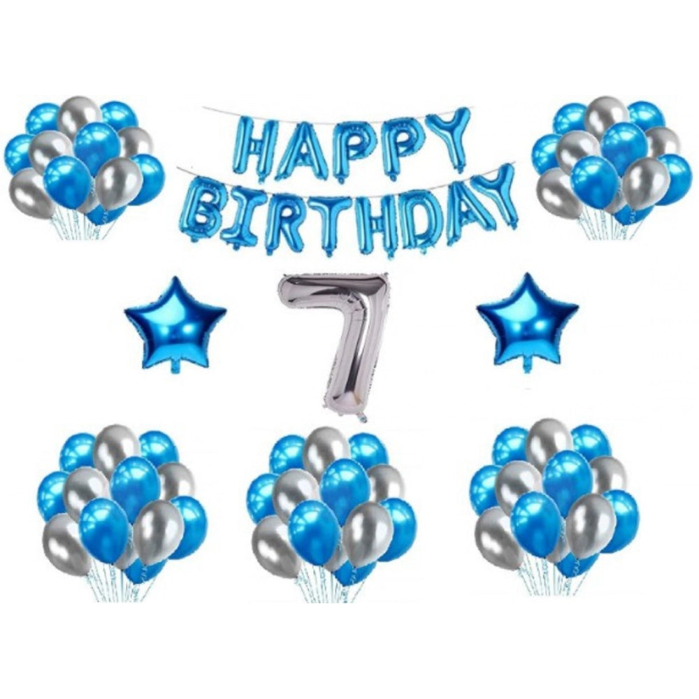 Generic 7Th Happy Birthday Decoration Combo With Foil And Star Balloons (Blue, Silver)