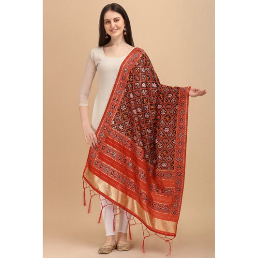 Generic Women's Silk Pure Zari weaving Duppatta (Maroon, Length: 2-2.3 Mtrs)