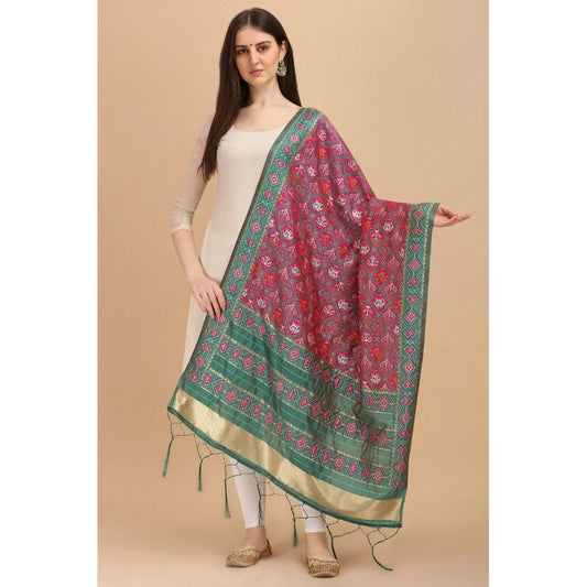 Generic Women's Silk Pure Zari weaving Duppatta (Purple, Length: 2-2.3 Mtrs)