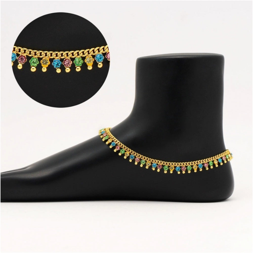 Generic Women's Multi Color Rhinestone Anklets (Free Size: Upto 10&quot;)