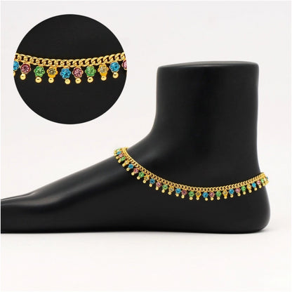 Generic Women's Multi Color Rhinestone Anklets (Free Size: Upto 10&quot;)