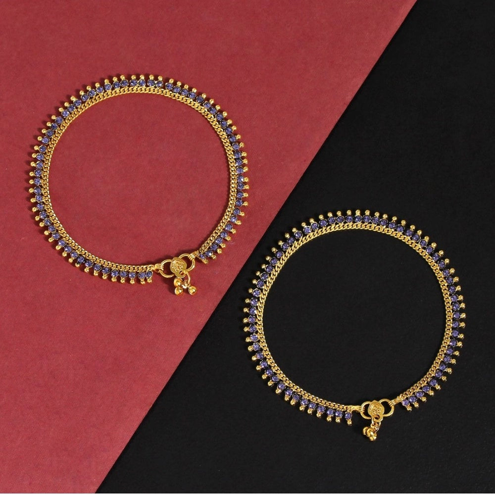 Generic Women's Blue Color Rhinestone Anklets (Free Size: Upto 10&quot;)
