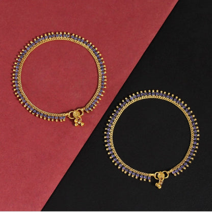 Generic Women's Blue Color Rhinestone Anklets (Free Size: Upto 10&quot;)