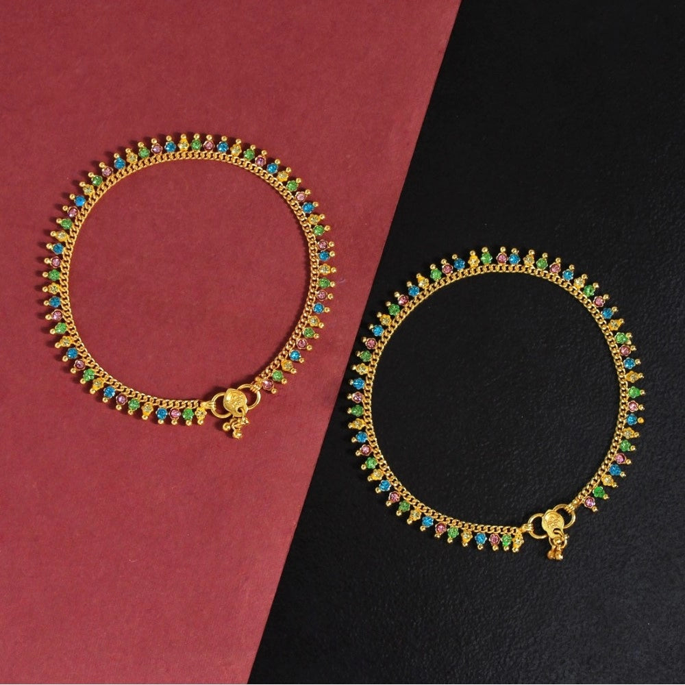 Generic Women's Multi Color Rhinestone Anklets (Free Size: Upto 10&quot;)