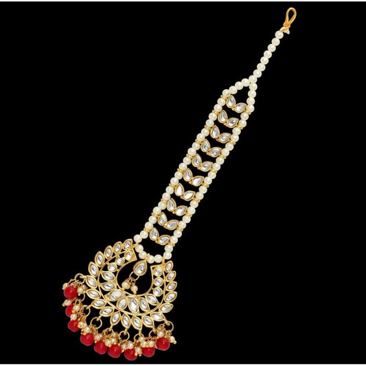 Generic Women's Red Color Imitation Pearl &amp; Kundan Maang Tikka