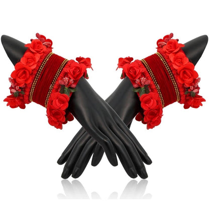 Generic Women's Red Color Floral Bangles Set: 2.4