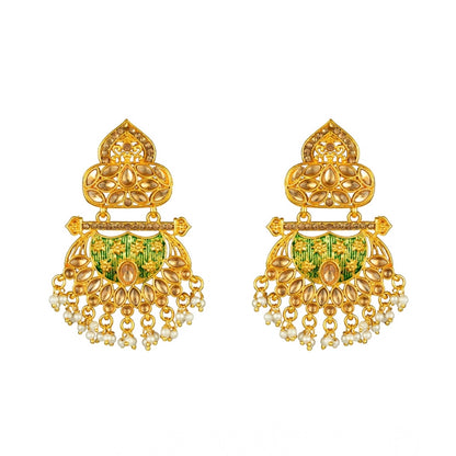 Generic Women's Rose Gold Plated Alloy Kundan Earrings &amp; Mangtikka (Green)