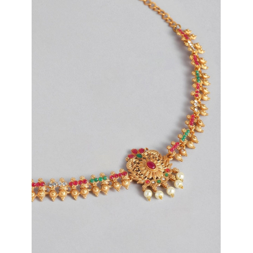 Generic Women's Rose Gold Plated Alloy Hip Belt Kamarband (Red &amp; Green)