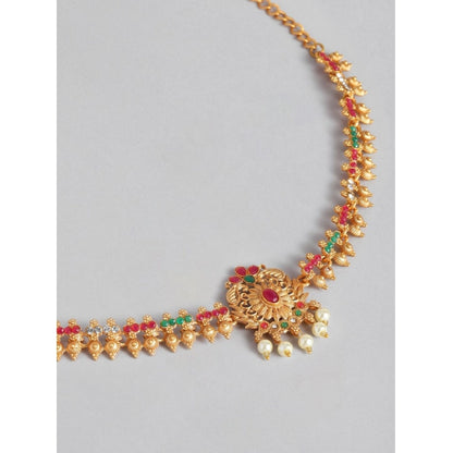 Generic Women's Rose Gold Plated Alloy Hip Belt Kamarband (Red &amp; Green)