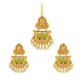 Generic Women's Rose Gold Plated Alloy Kundan Earrings &amp; Mangtikka (Green)