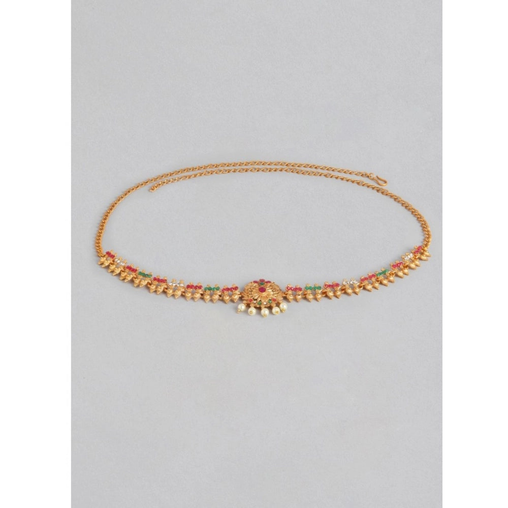 Generic Women's Rose Gold Plated Alloy Hip Belt Kamarband (Red &amp; Green)