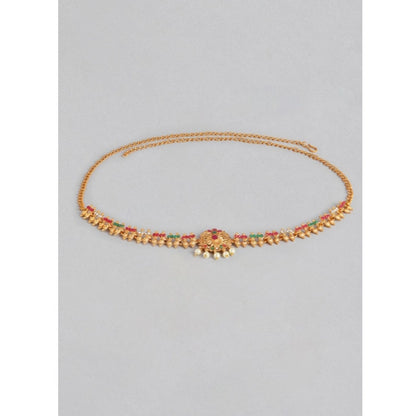 Generic Women's Rose Gold Plated Alloy Hip Belt Kamarband (Red &amp; Green)