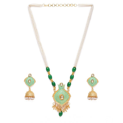 Generic Women's Rose Gold Plated Alloy Necklace &amp; Earings Set (Green)