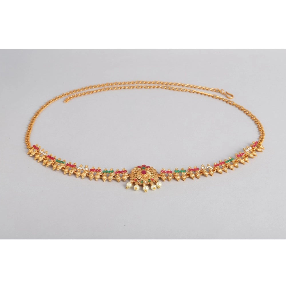 Generic Women's Rose Gold Plated Alloy Hip Belt Kamarband (Red &amp; Green)