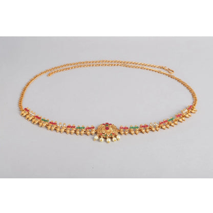 Generic Women's Rose Gold Plated Alloy Hip Belt Kamarband (Red &amp; Green)