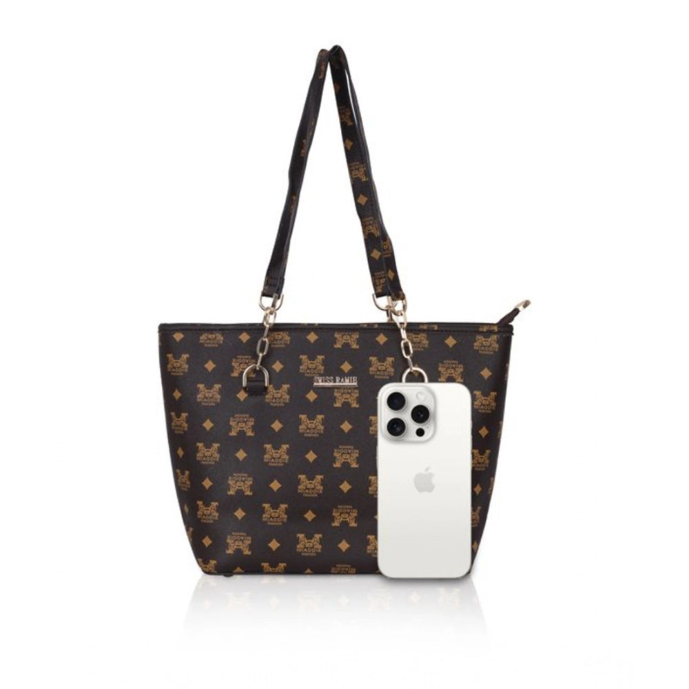 Generic Women's Faux Leather Printed Tote Bag (Brown)