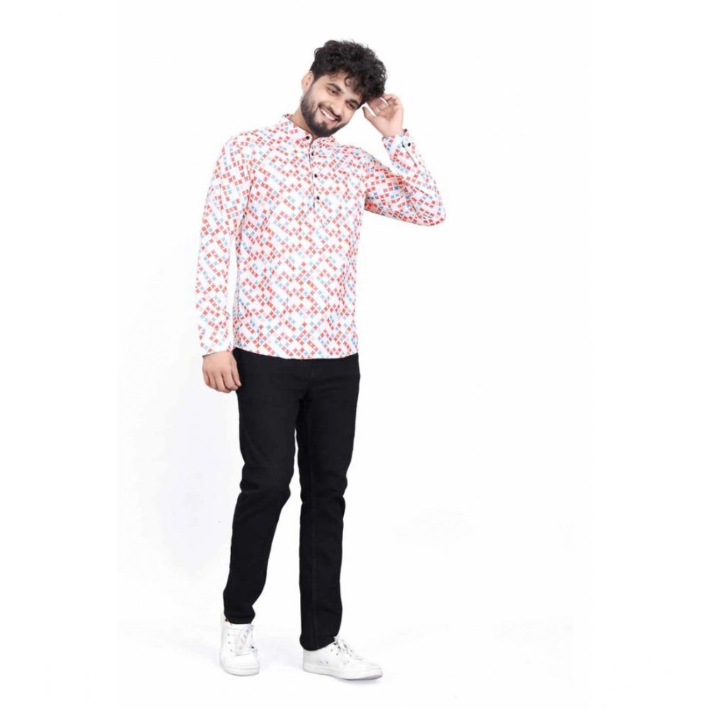 Generic Men's Cotton Blended Printed Full Sleeve Short kurta (Multicolor)