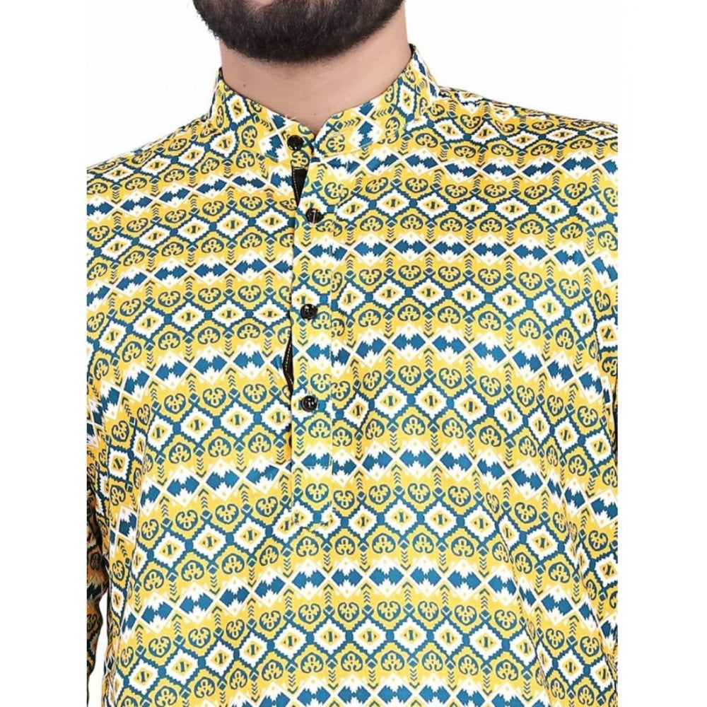 Generic Men's Cotton Blended Printed Full Sleeve Short kurta (Multicolor)