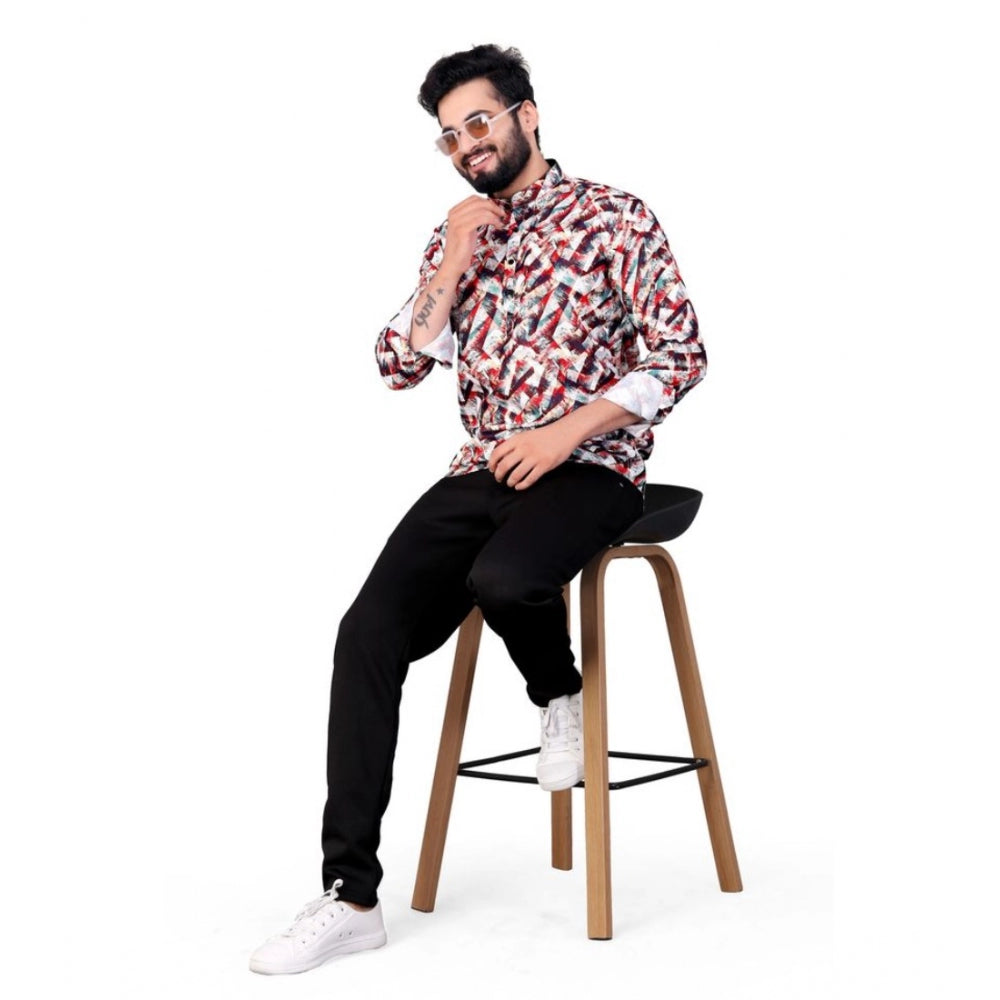 Generic Men's Cotton Blended Printed Full Sleeve Short kurta (Multicolor)