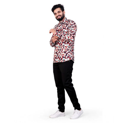 Generic Men's Cotton Blended Printed Full Sleeve Short kurta (Multicolor)