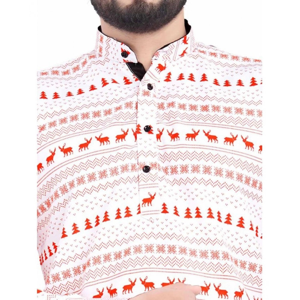 Generic Men's Cotton Blended Printed Full Sleeve Short kurta (Multicolor)