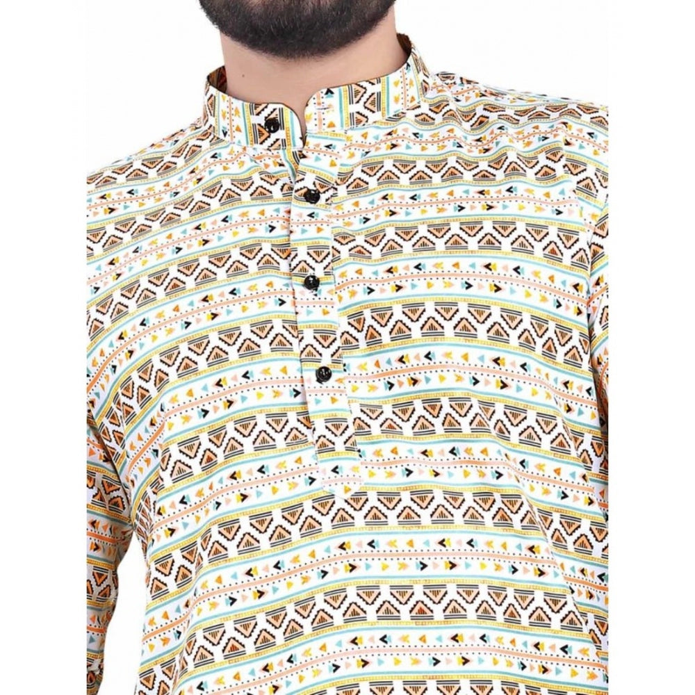 Generic Men's Cotton Blended Printed Full Sleeve Short kurta (Multicolor)