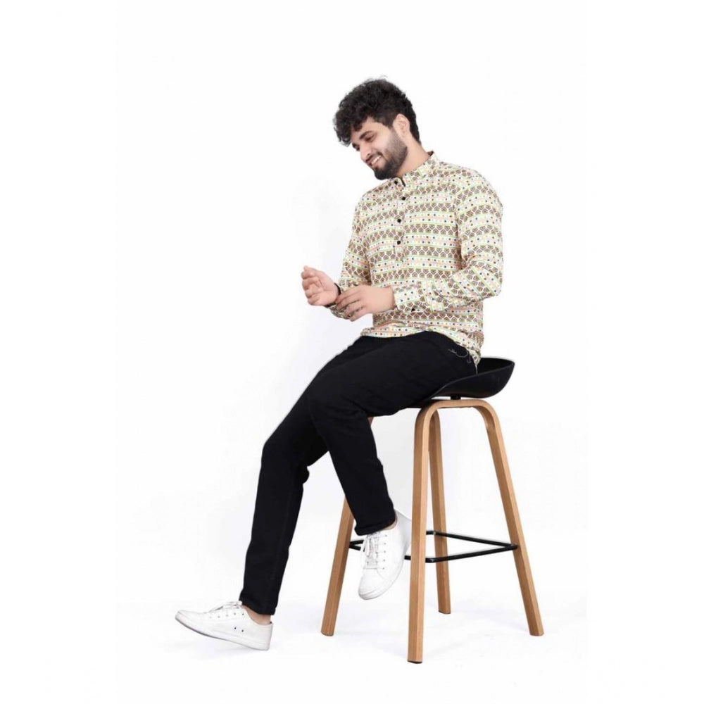 Generic Men's Cotton Blended Printed Full Sleeve Short kurta (Multicolor)