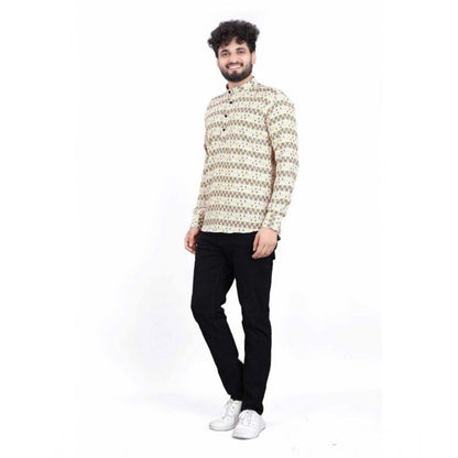 Generic Men's Cotton Blended Printed Full Sleeve Short kurta (Multicolor)