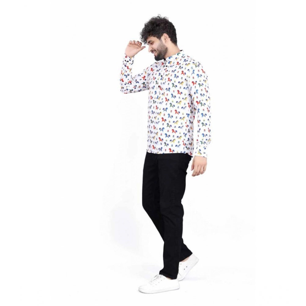 Generic Men's Cotton Blended Printed Full Sleeve Short kurta (Multicolor)