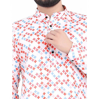 Generic Men's Cotton Blended Printed Full Sleeve Short kurta (Multicolor)