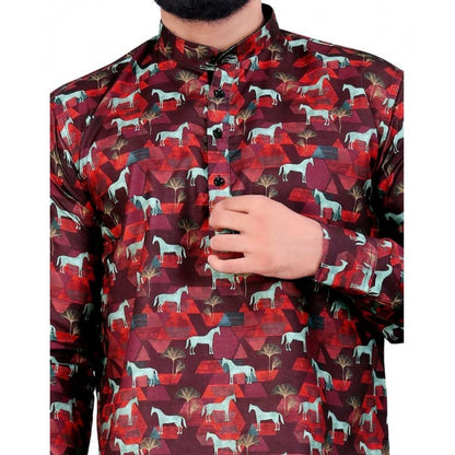 Generic Men's Cotton Blended Printed Full Sleeve Short kurta (Multicolor)