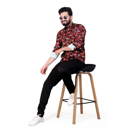 Generic Men's Cotton Blended Printed Full Sleeve Short kurta (Multicolor)