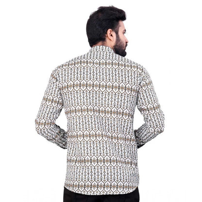 Generic Men's Cotton Blended Printed Full Sleeve Short kurta (Multicolor)