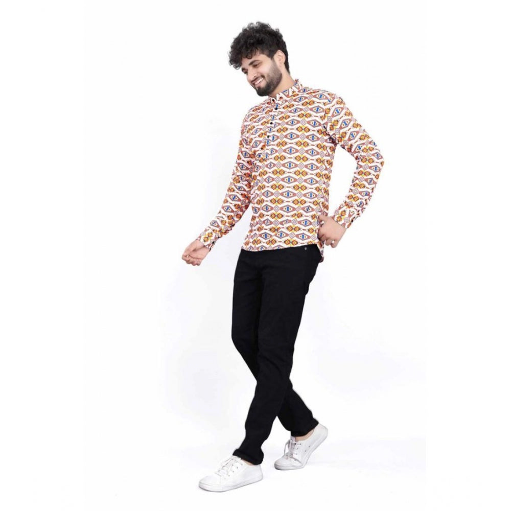 Generic Men's Cotton Blended Printed Full Sleeve Short kurta (Multicolor)